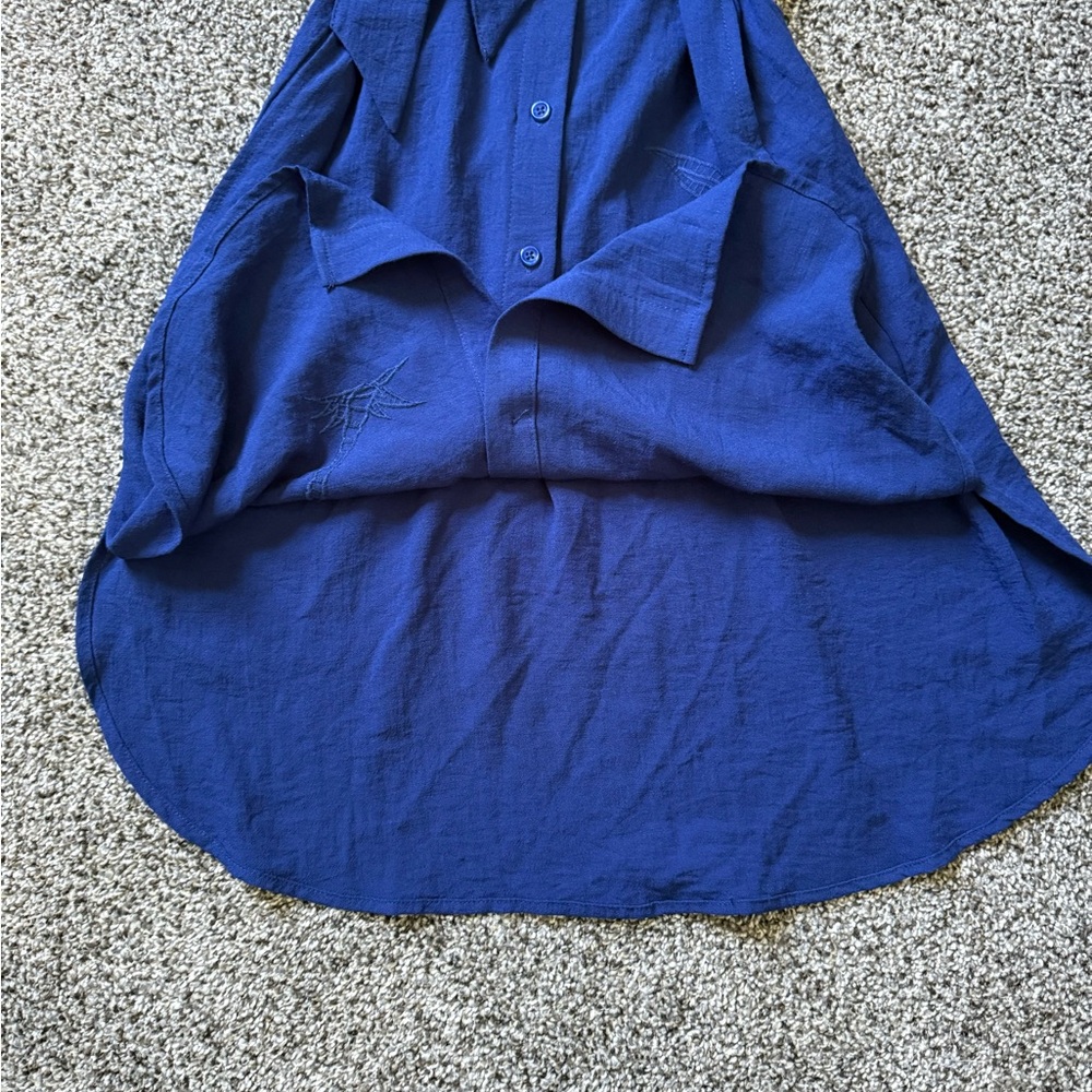 Calypso St. Barth Embroidered Blue Sleeveless Midi Shirt Dress - Picture 5 of 11